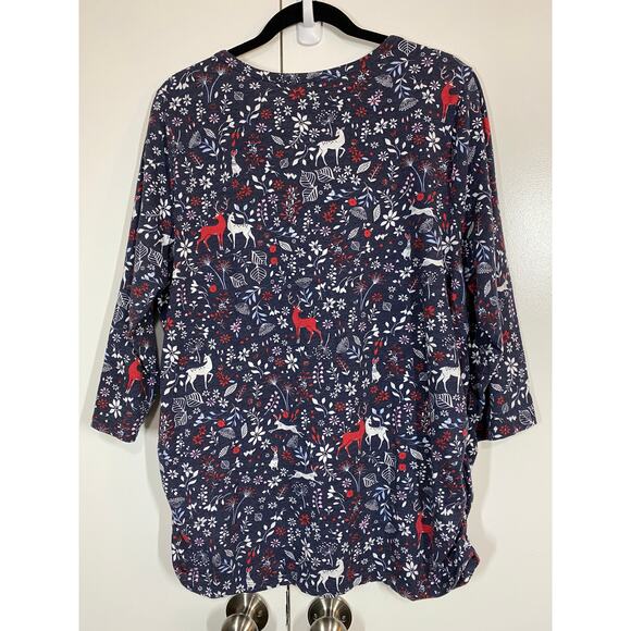 Lane Bryant Blue Floral and Forest Animals V-Neck 3/4 Sleeve Tee 18/20 - Picture 5 of 8
